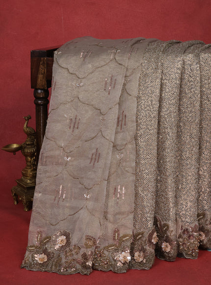 Grey Sequin Embroidered Netted Organza Designer Saree