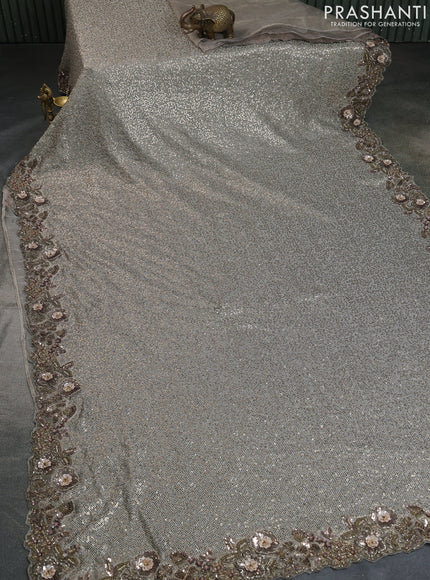 Grey Sequin Embroidered Netted Organza Designer Saree