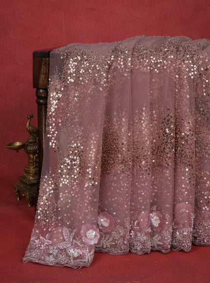 Mauve Pink Sequin Embroidered Netted Designer Saree