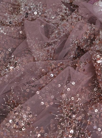 Mauve Pink Sequin Embroidered Netted Designer Saree