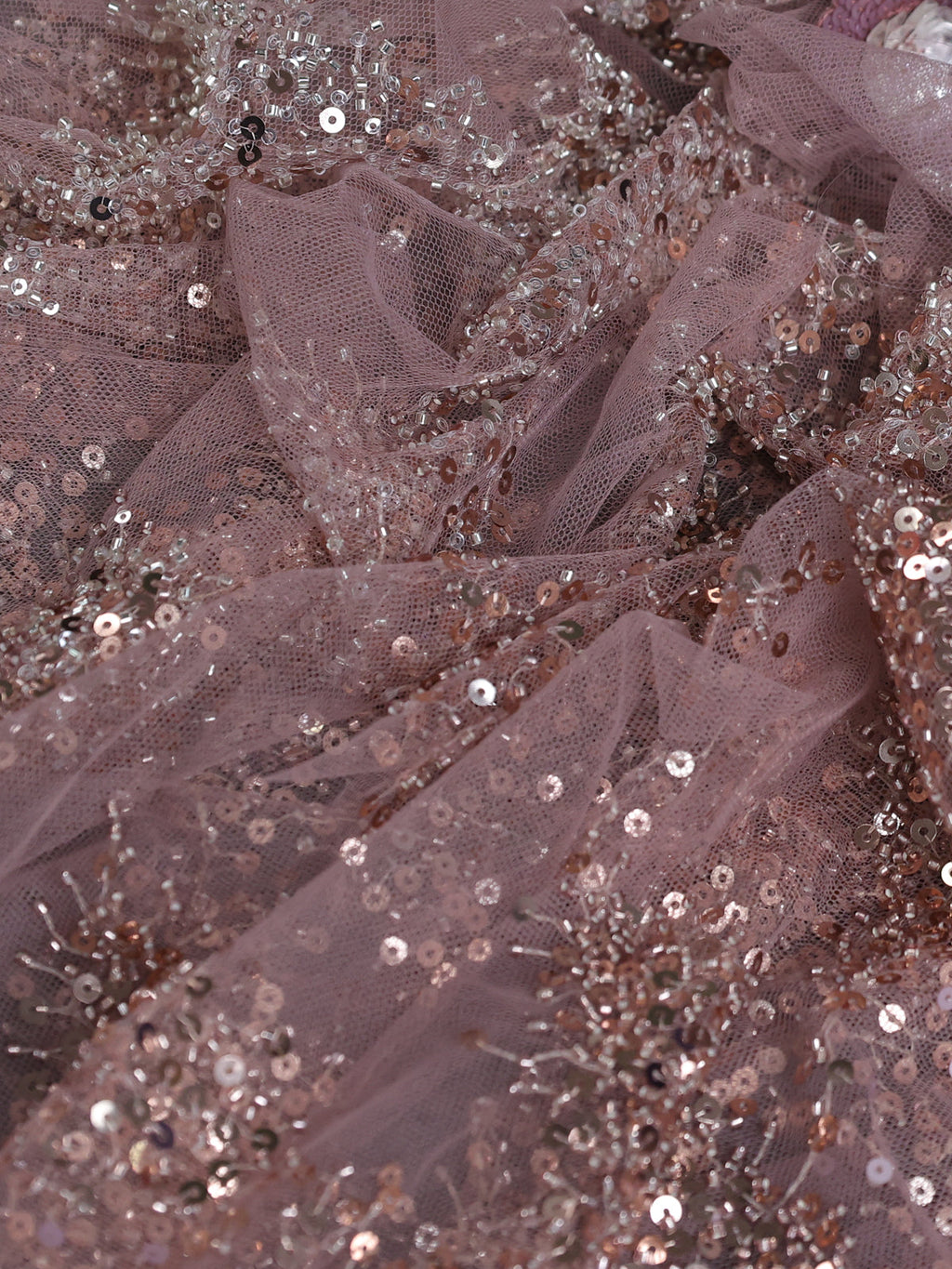 Mauve Pink Sequin Embroidered Netted Designer Saree