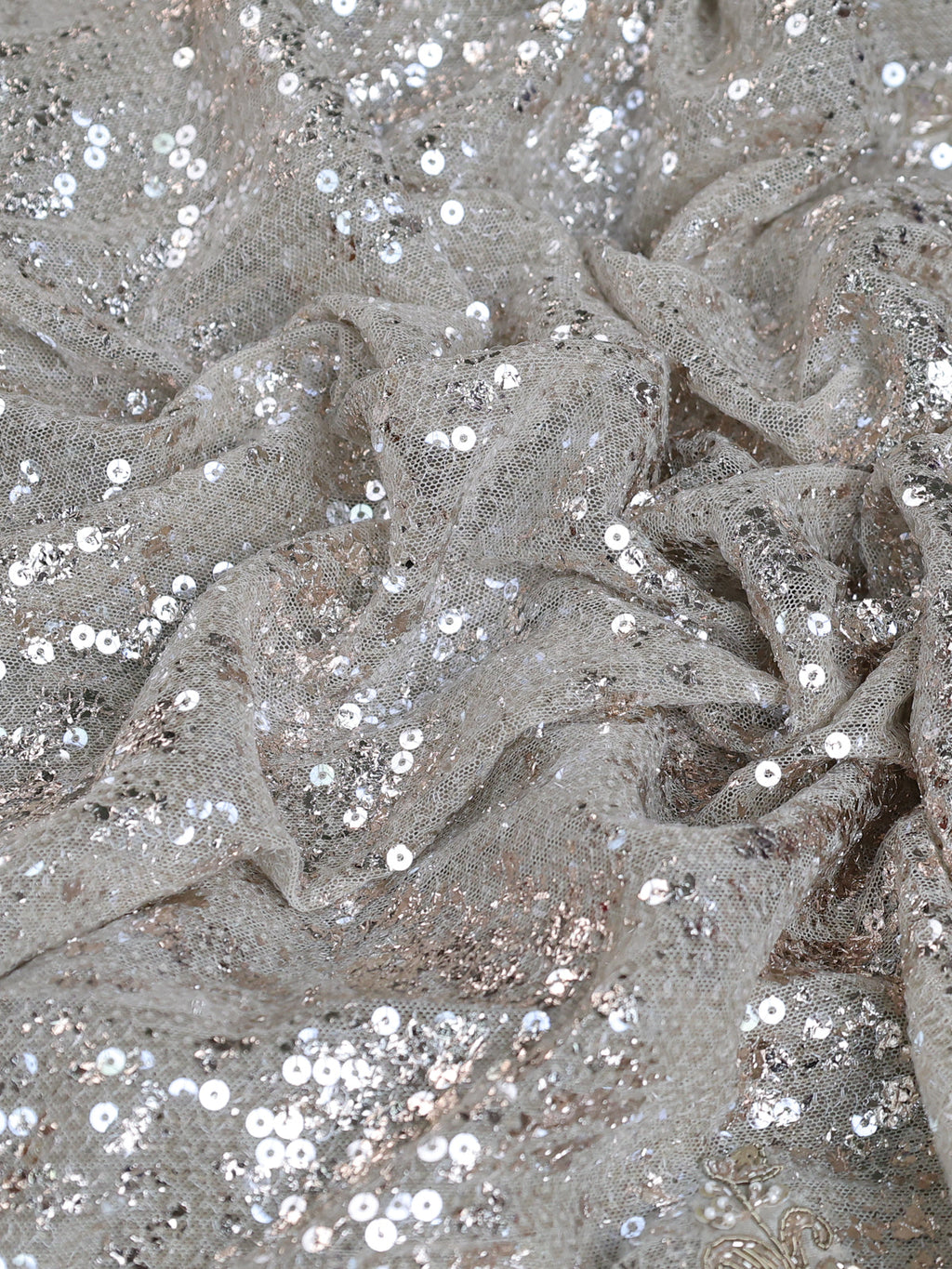 Grey Sequin Embroidered Netted Organza Designer Saree