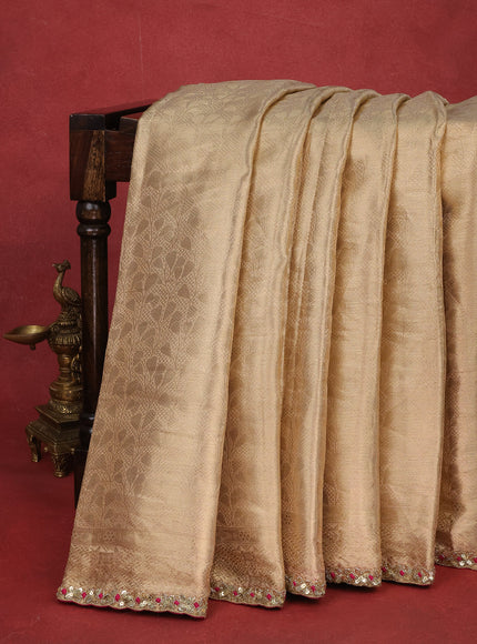 Golden Banarasi Tissue Saree With Embroidery Readymade Blouse