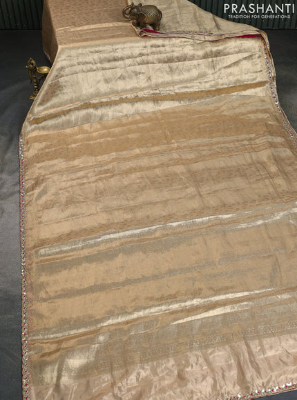 Golden Banarasi Tissue Saree With Embroidery Readymade Blouse