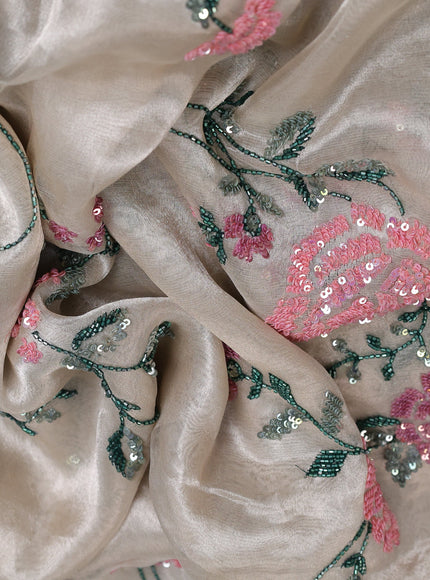 Beige Tissue Silk Saree With Allover Sequin Embroidery Work