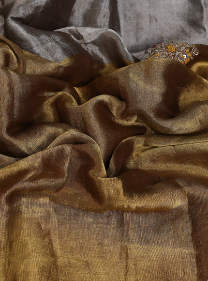 Silver -Gold Tissue Saree With Embroidery Readymade Blouse