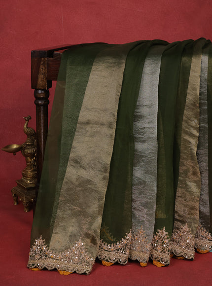 Sap Green Pure Organza Silk Saree With Embroidery Readymade Blouse