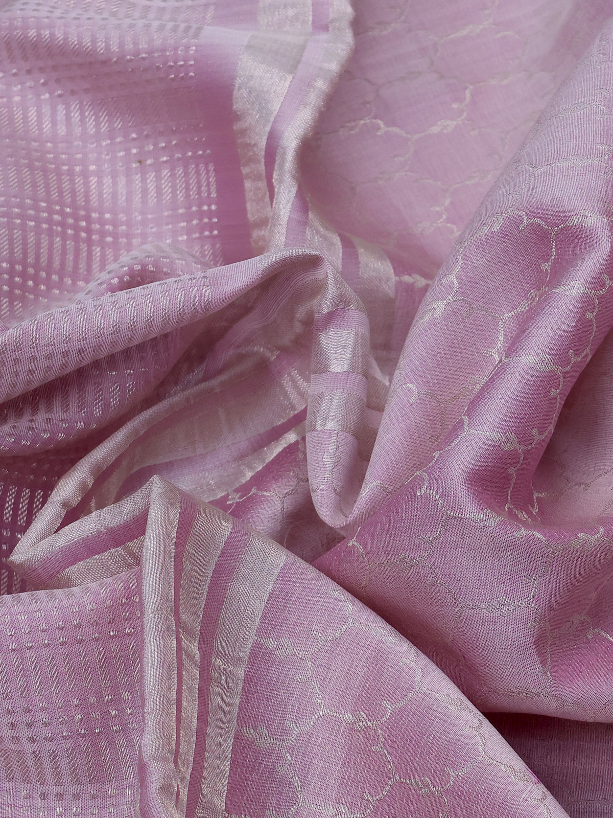 Pastel Lavender Kanchipuram Silk Saree With Pichwai Design Border Embroidery