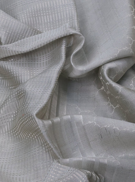 Pastel Grey Kanchipuram Silk Saree With Pichwai Design Border Embroidery