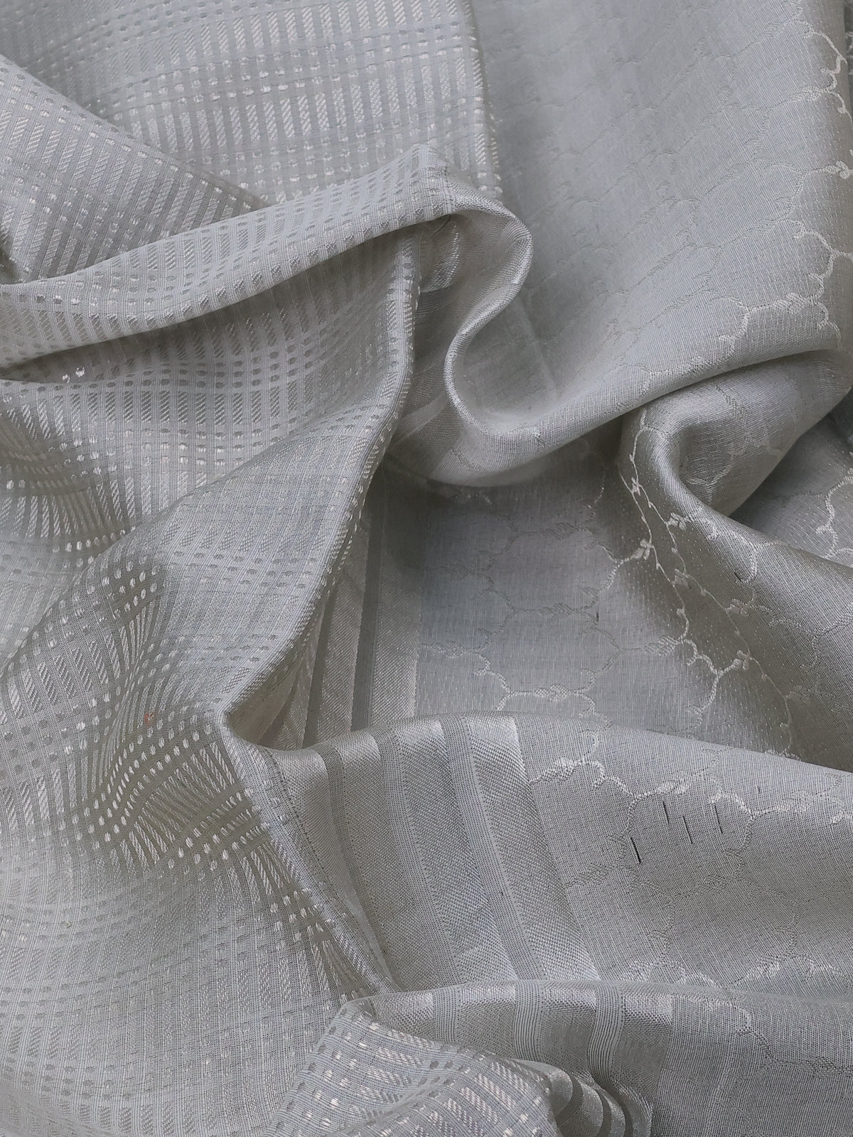 Pastel Grey Kanchipuram Silk Saree With Pichwai Design Border Embroidery