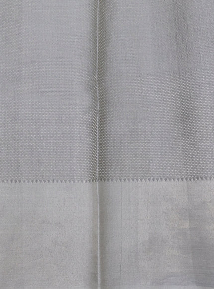 Pastel Grey Kanchipuram Silk Saree With Pichwai Design Border Embroidery