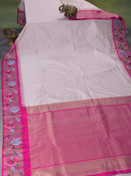 Pastel Pink-Pink Pure Kanchipuram Silk Saree With Border Embroidery