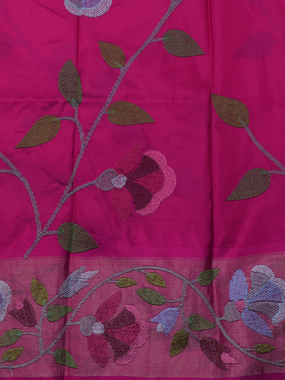 Pastel Pink-Pink Pure Kanchipuram Silk Saree With Border Embroidery
