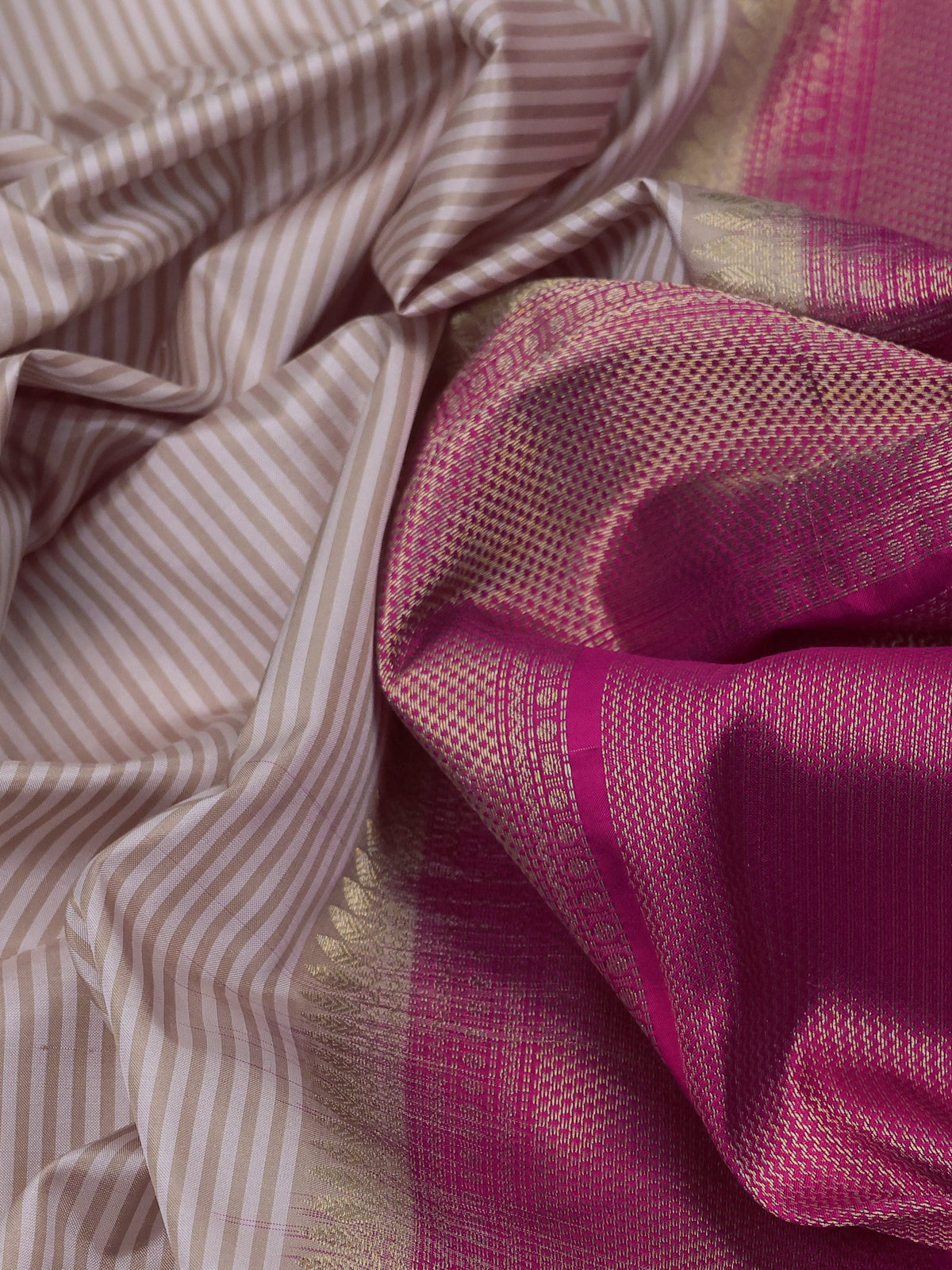 Beige-Pink Pure Kanchipuram Silk Saree With Border Embroidery