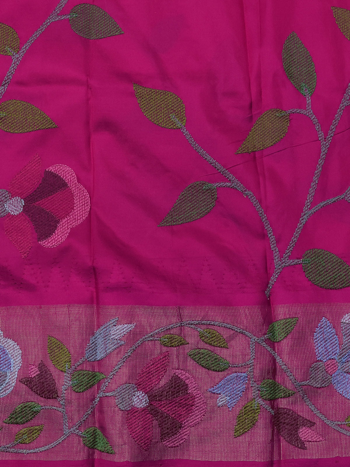 Beige-Pink Pure Kanchipuram Silk Saree With Border Embroidery