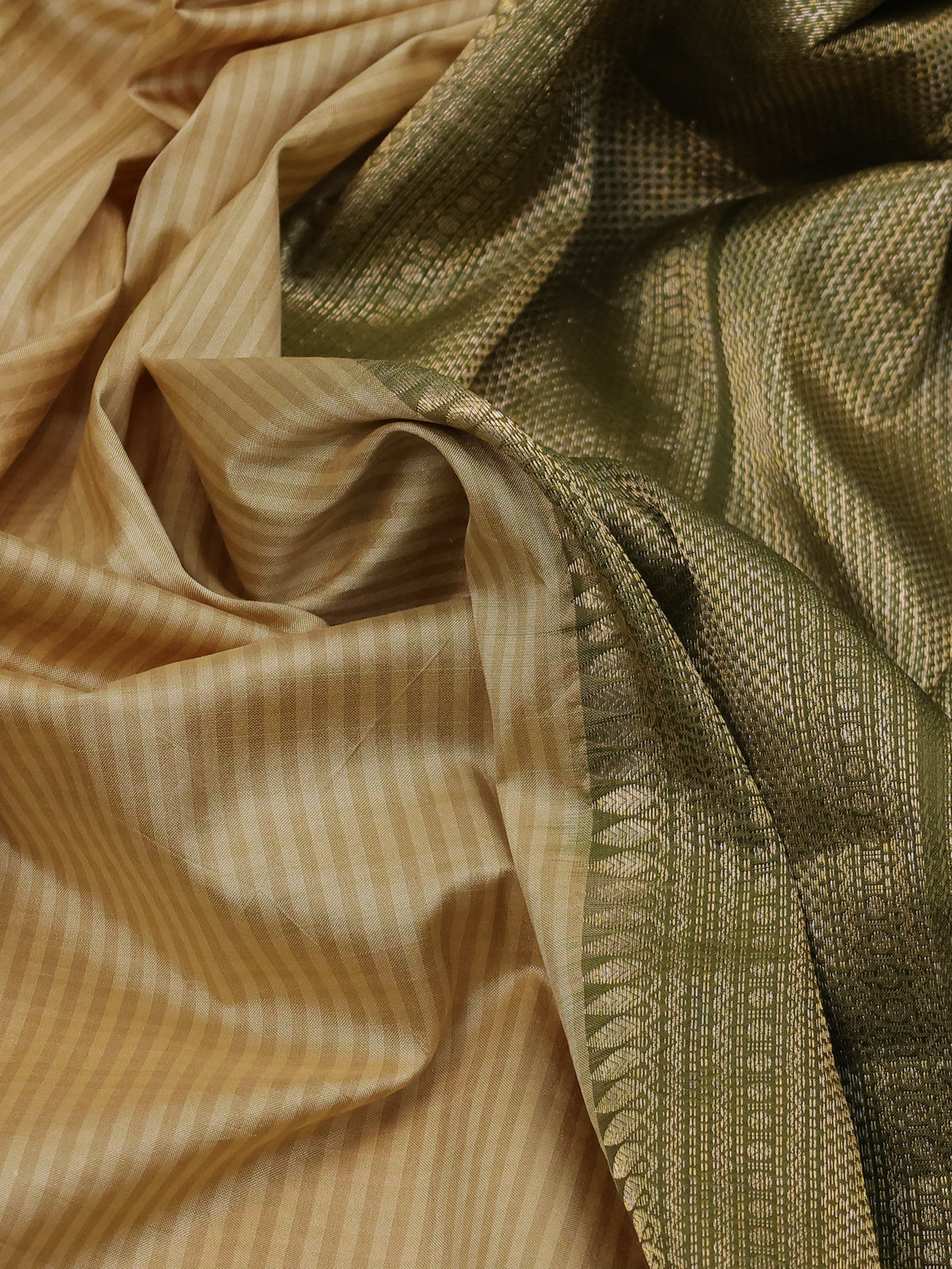 Sandal-Sap Green Pure Kanchipuram Silk Saree With Border Embroidery