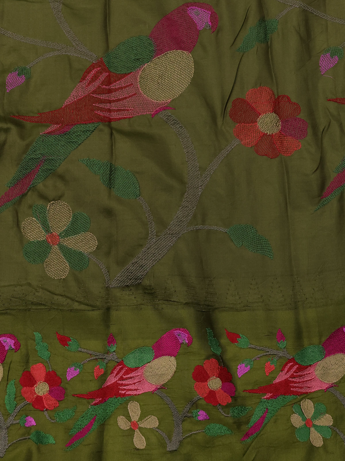 Sandal-Sap Green Pure Kanchipuram Silk Saree With Border Embroidery