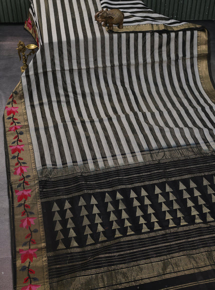 Off White-Black Tissue Silk Saree