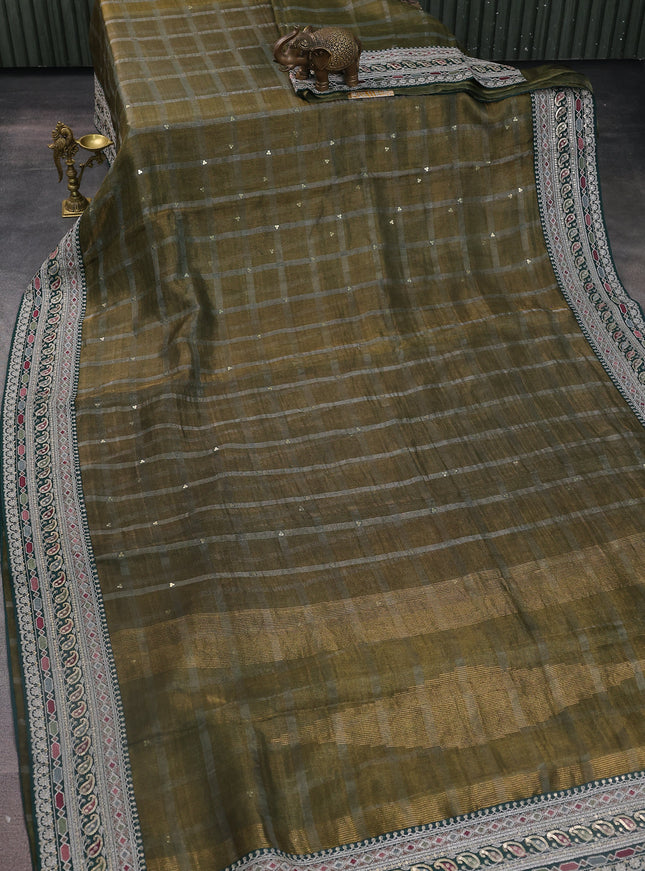 Sap Green Tissue Silk Saree