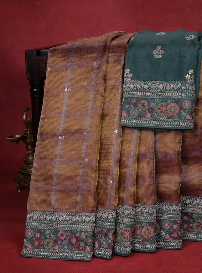 Gold-Green Tissue Silk Saree