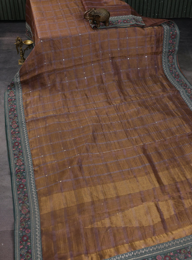 Gold-Green Tissue Silk Saree
