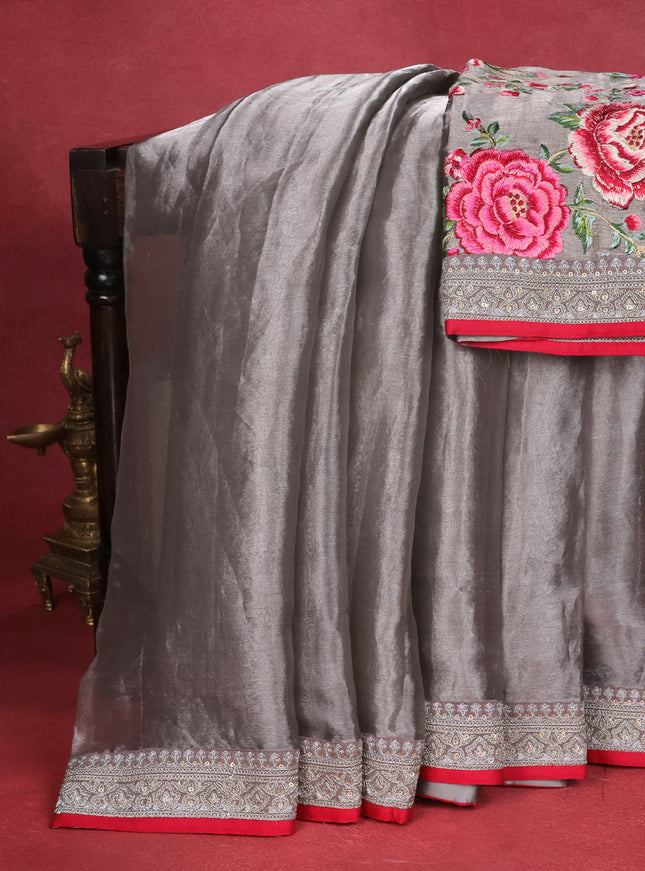 Grey Tissue Silk Saree