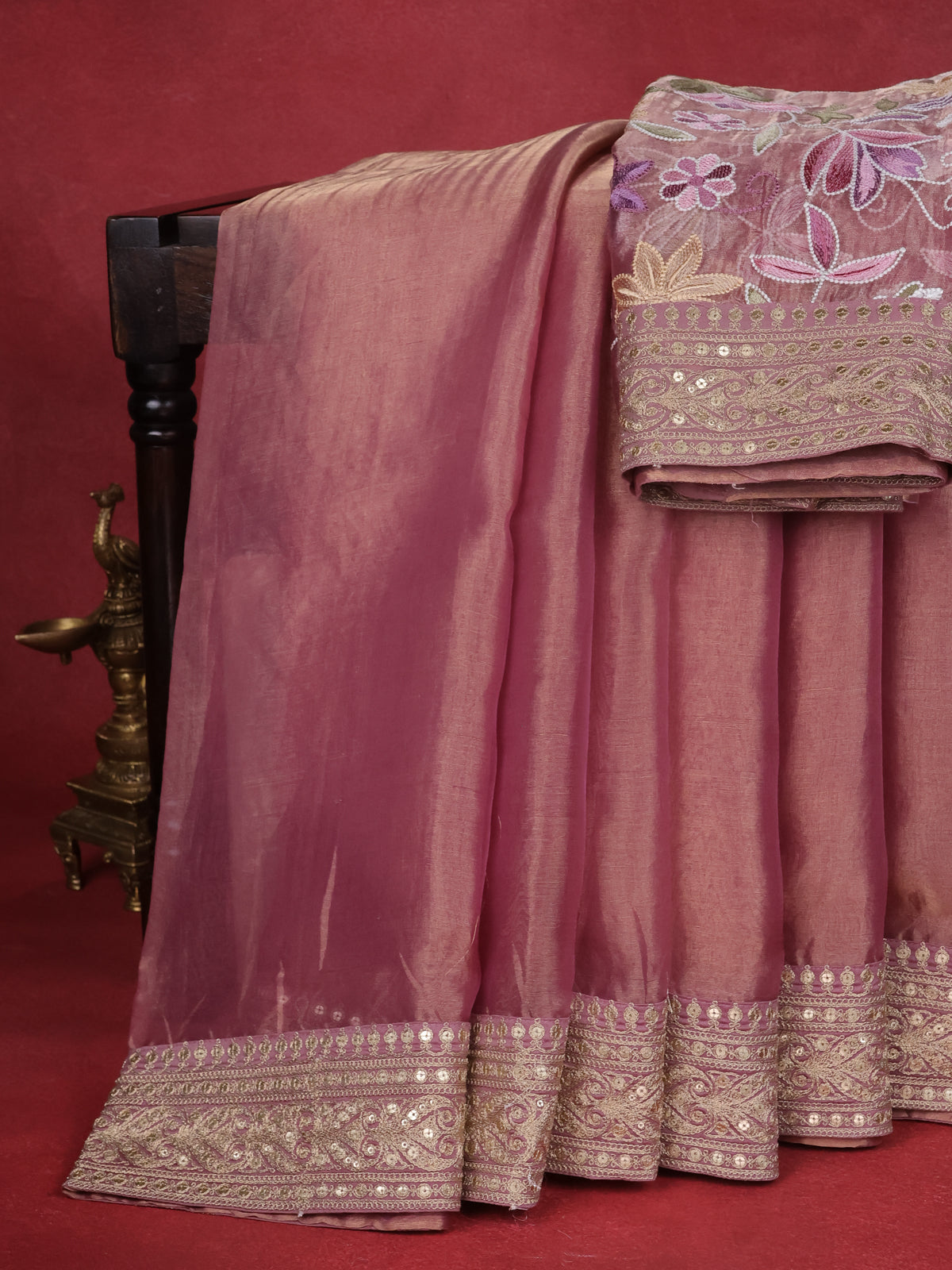 Pastel Pink Tissue Silk Saree
