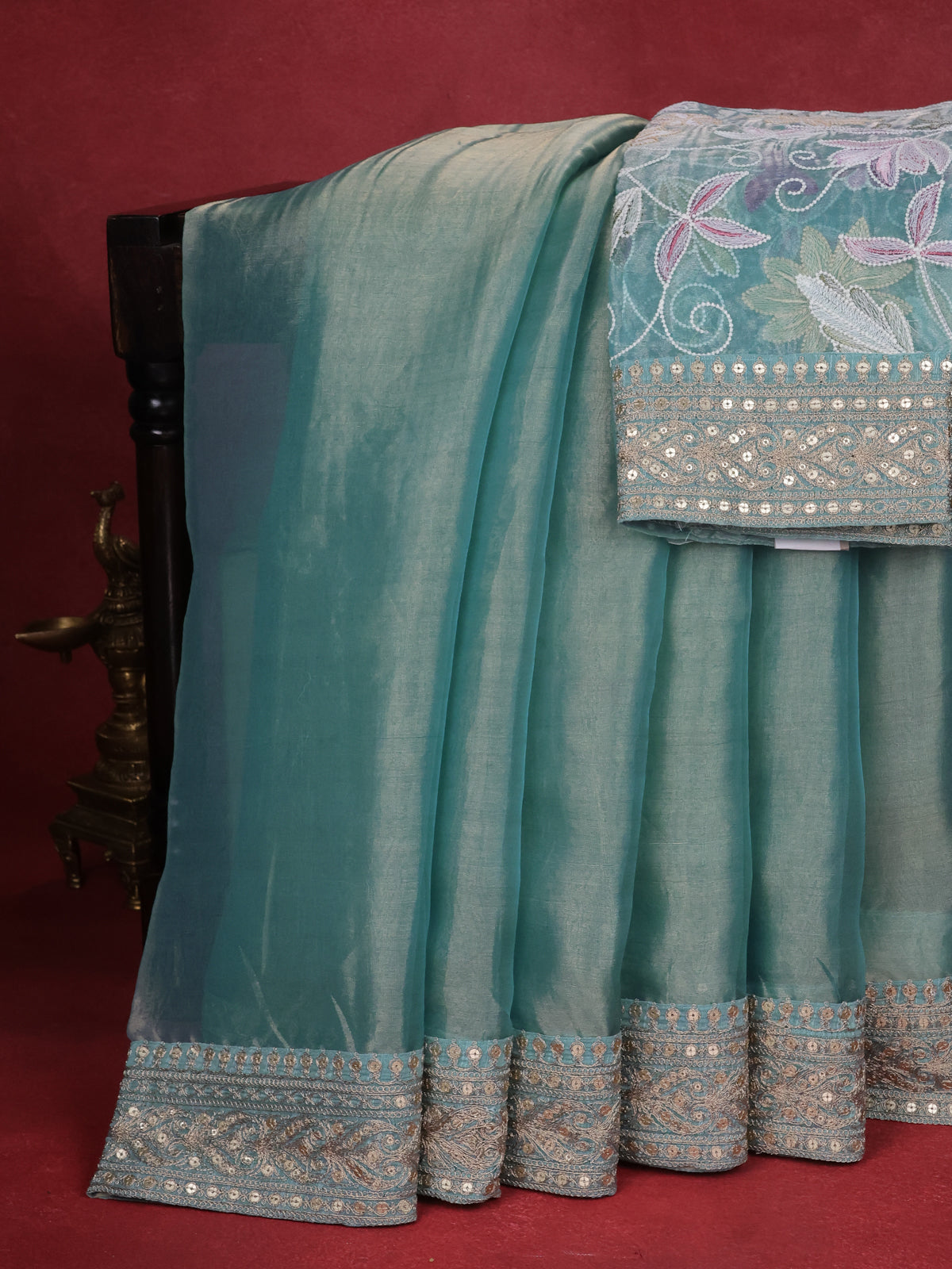 Pastel Blue Tissue Silk Saree