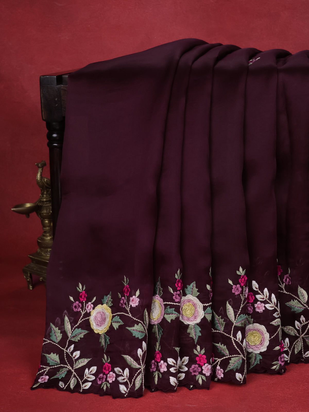 Deep Maroon Organza Silk Saree