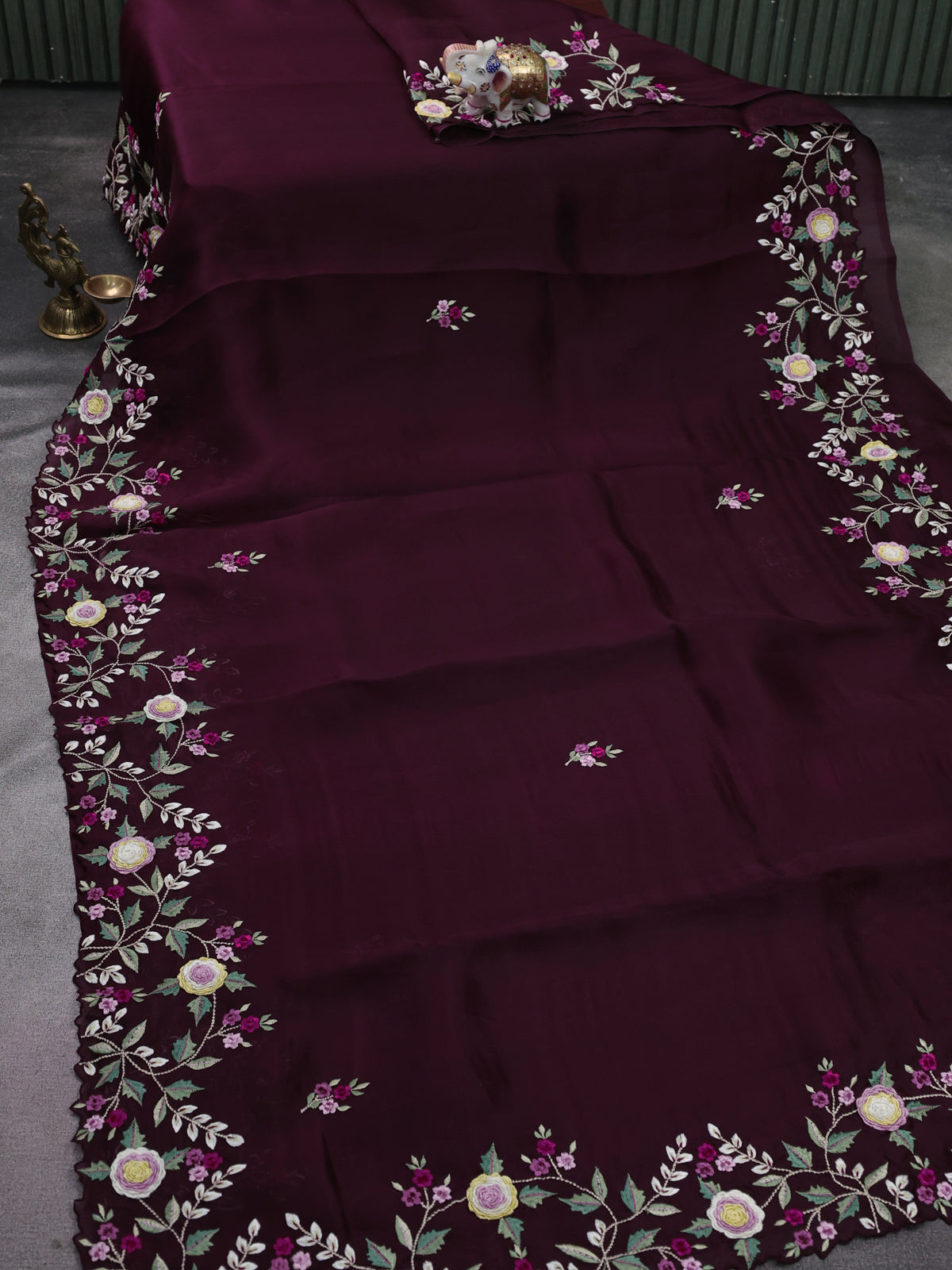 Deep Maroon Organza Silk Saree
