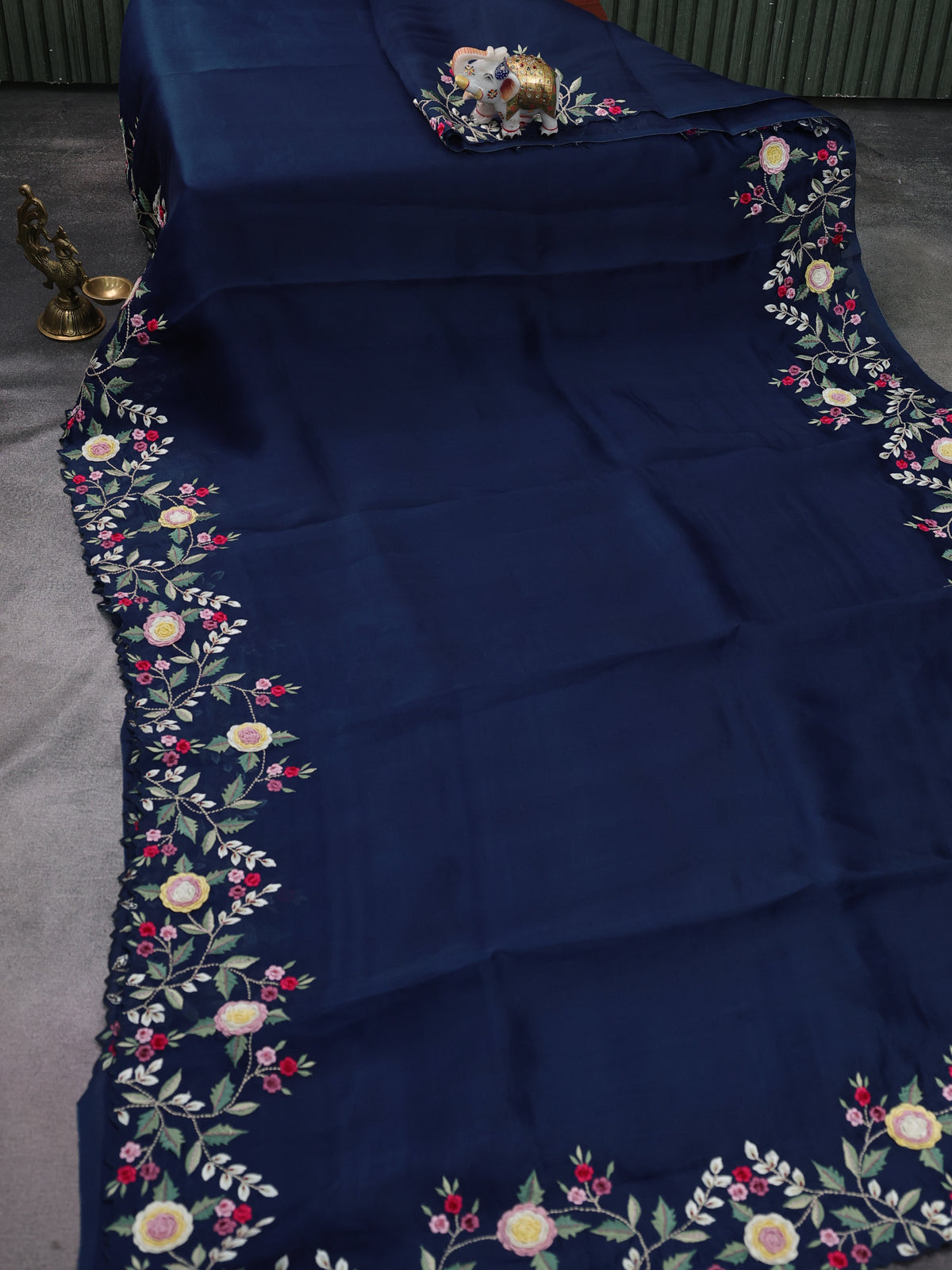 Peacock Blue Organza Silk Saree