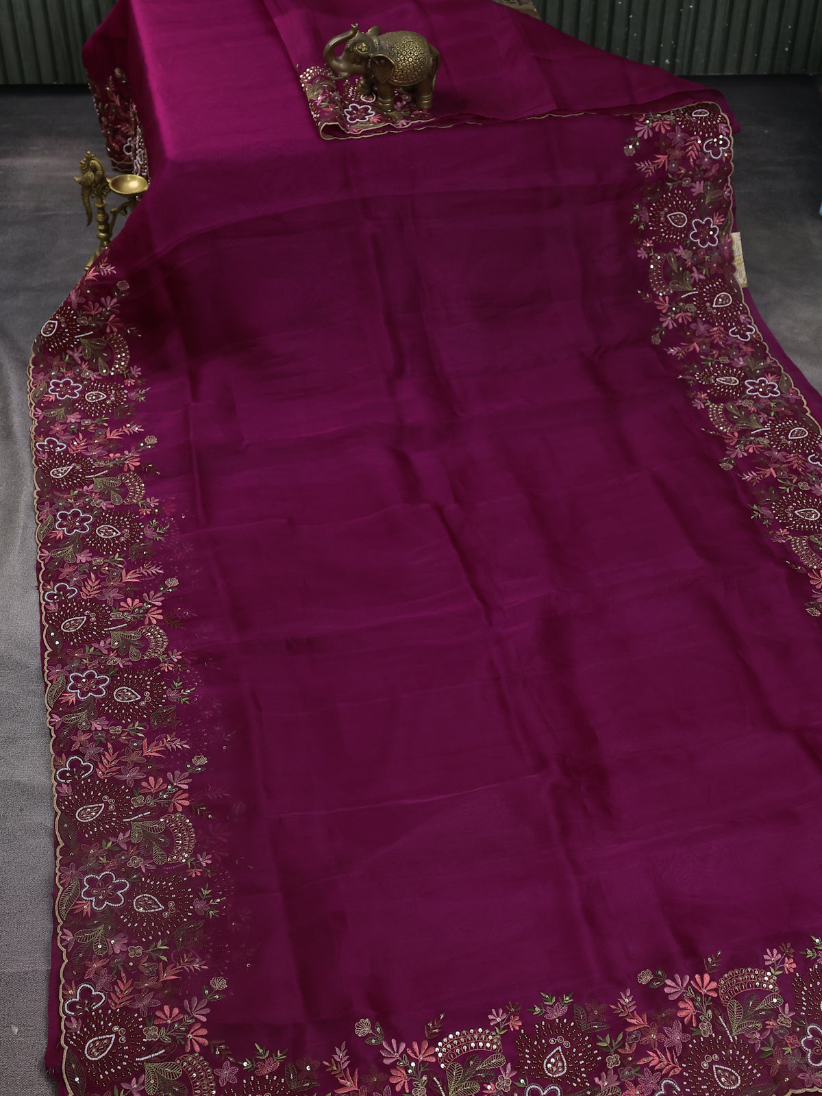 Magenta Pink Organza Silk Saree