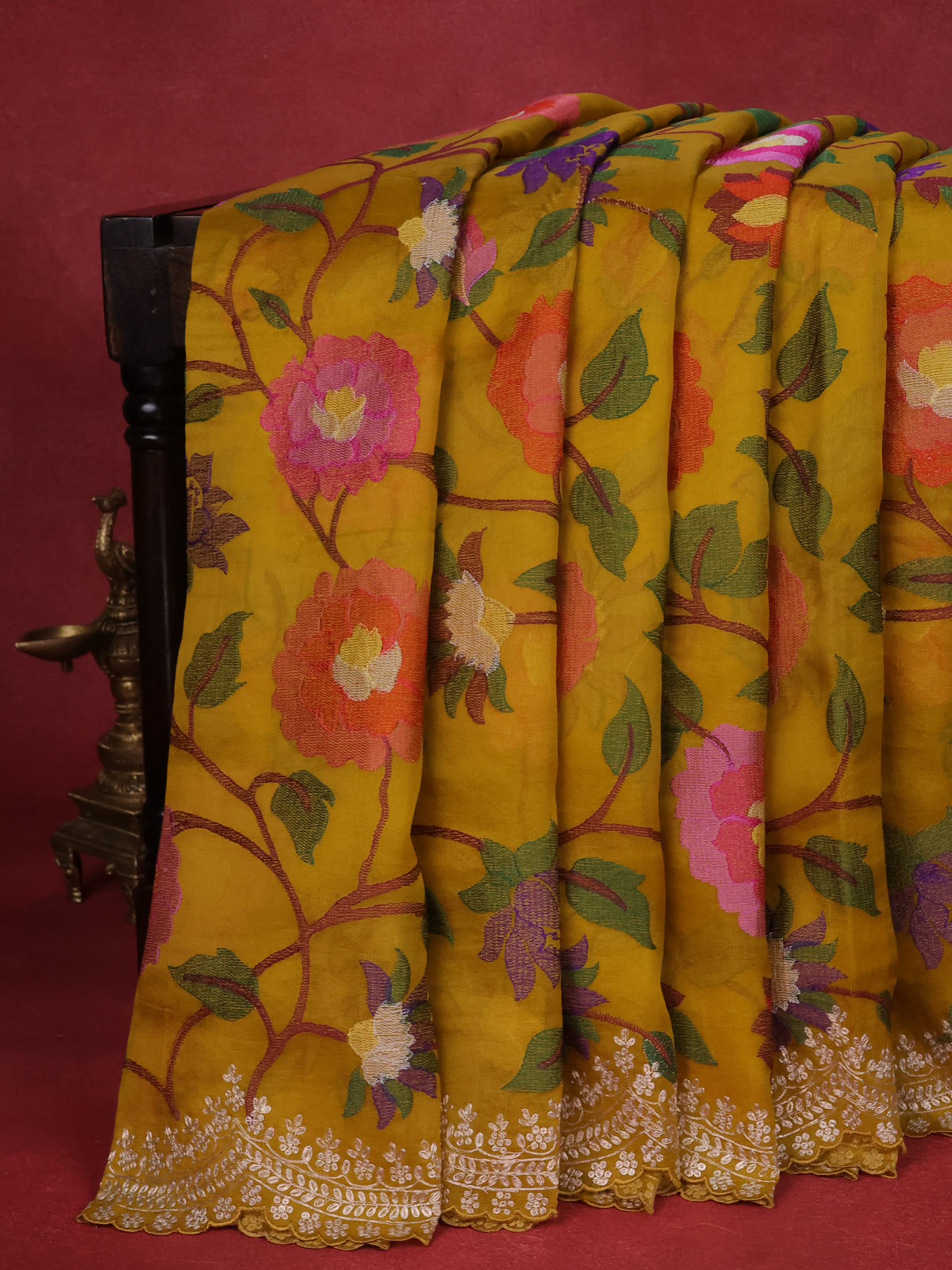 Mustard Yellow Organza Silk Saree