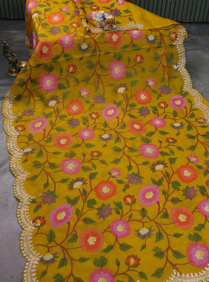 Mustard Yellow Organza Silk Saree
