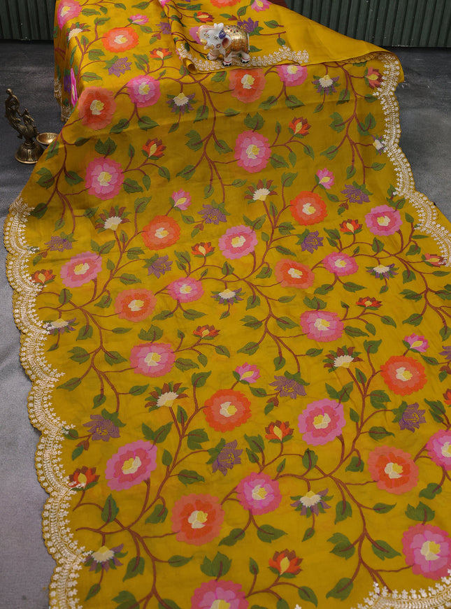 Mustard Yellow Organza Silk Saree