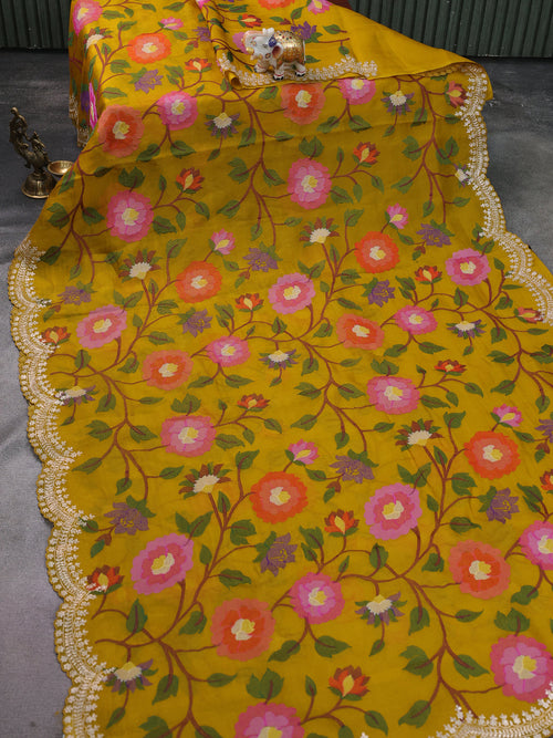 Mustard Yellow Organza Silk Saree