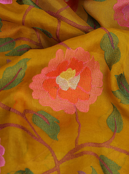 Mustard Yellow Organza Silk Saree