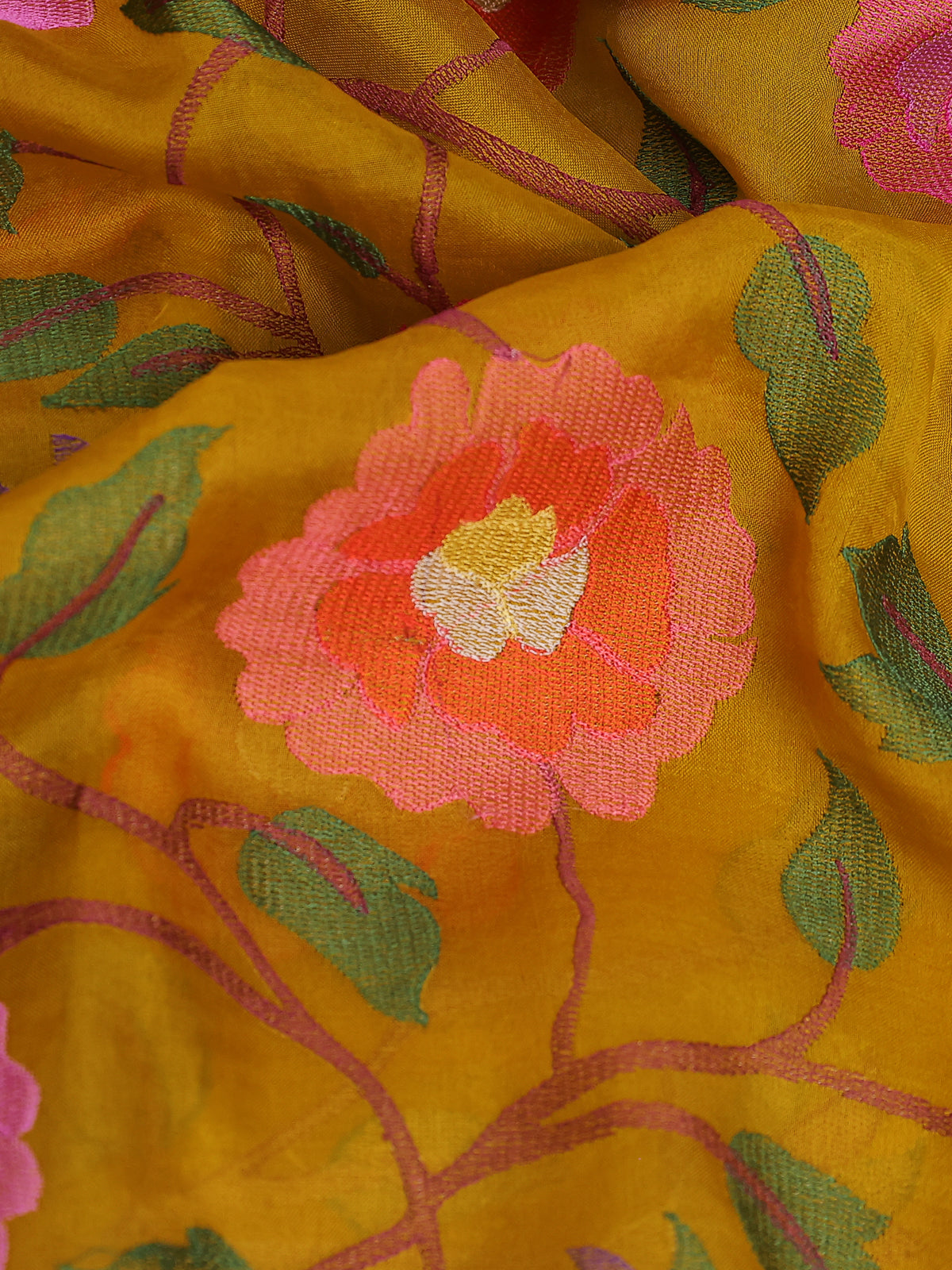 Mustard Yellow Organza Silk Saree