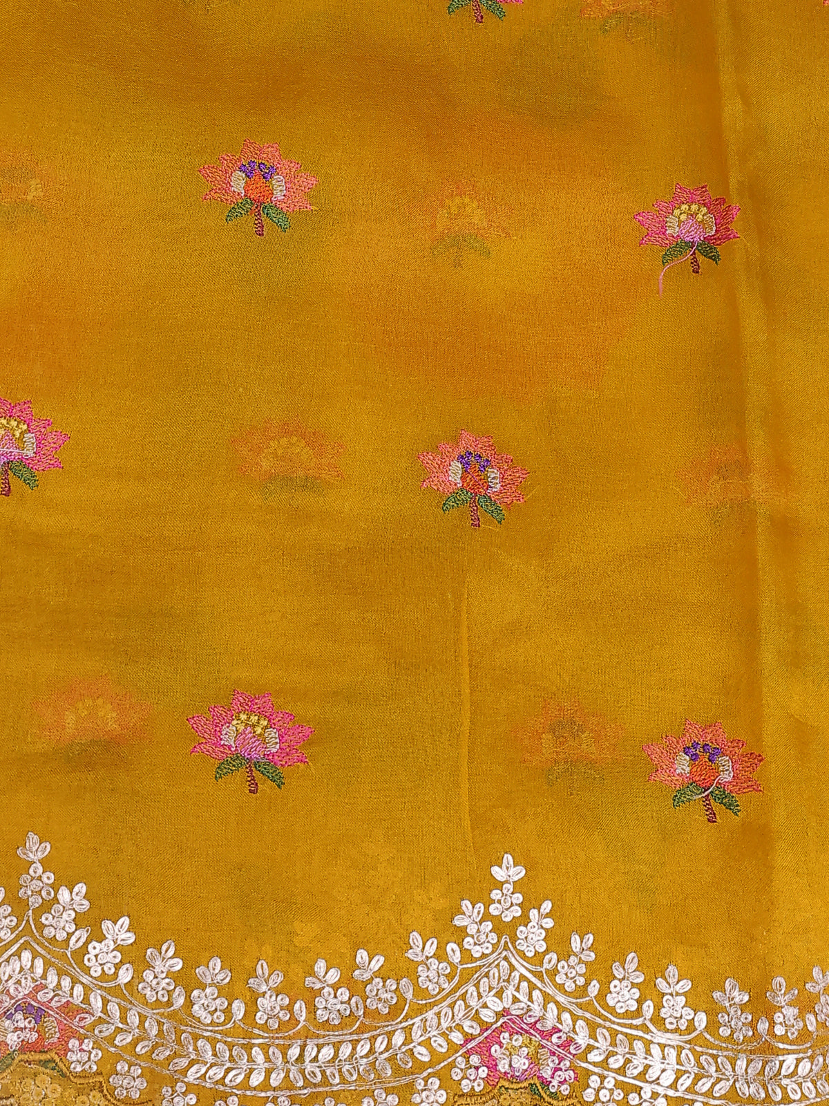 Mustard Yellow Organza Silk Saree