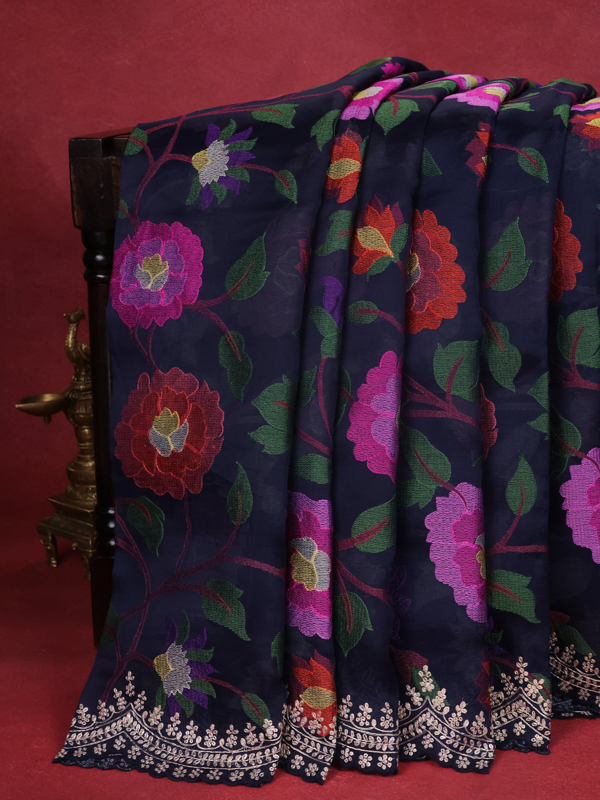 Navy Blue Organza Silk Saree