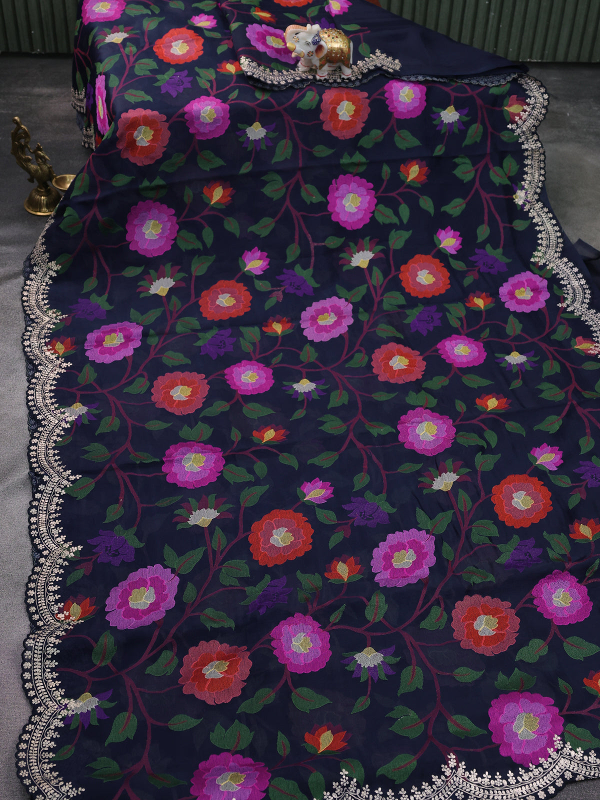 Navy Blue Organza Silk Saree