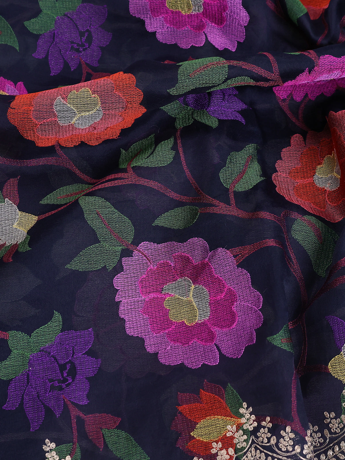 Navy Blue Organza Silk Saree