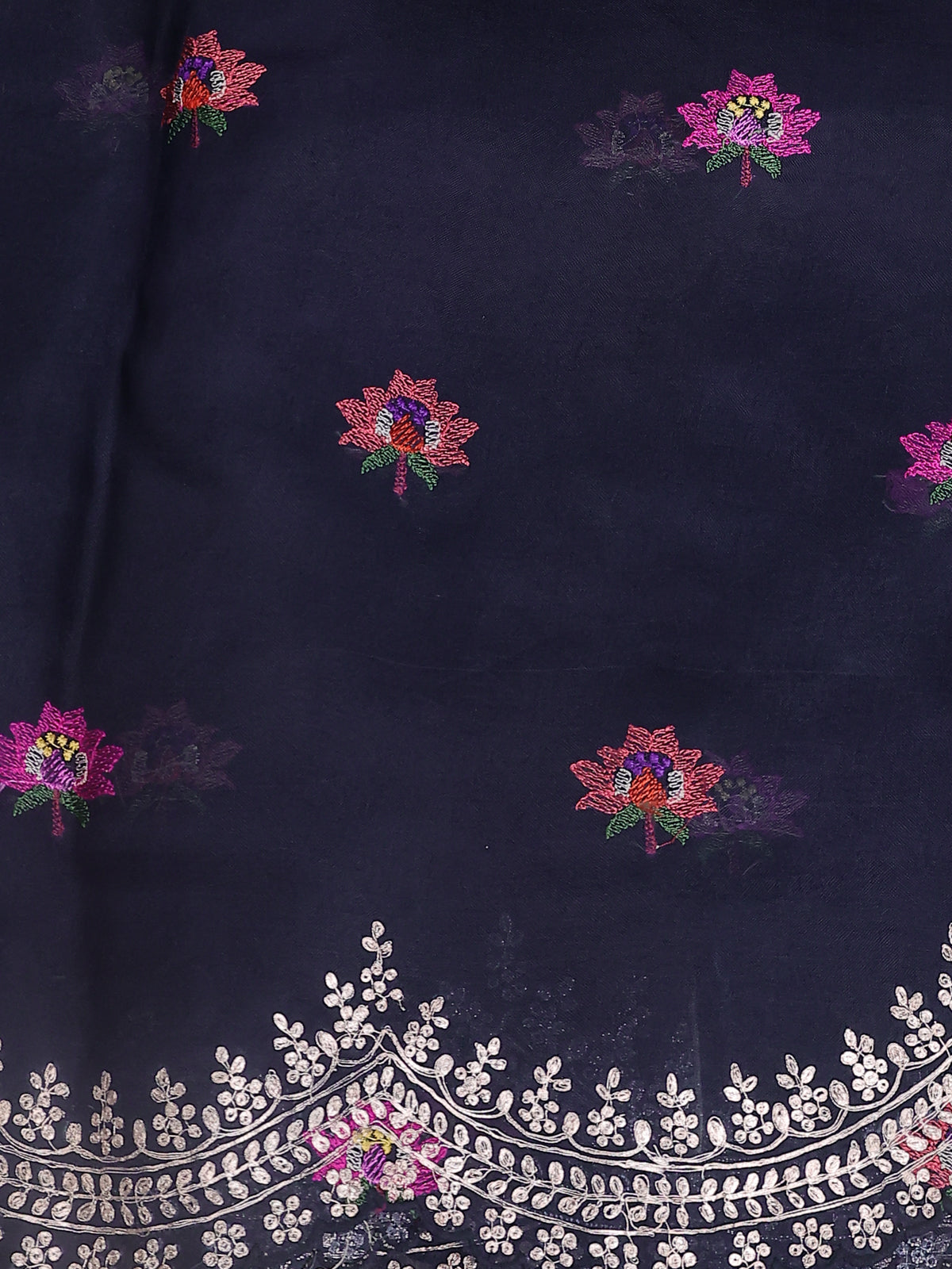 Navy Blue Organza Silk Saree