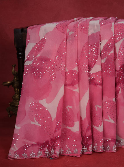 Peach Pink Georgette Sequin Embroidered Saree