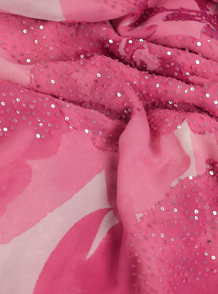 Peach Pink Georgette Sequin Embroidered Saree