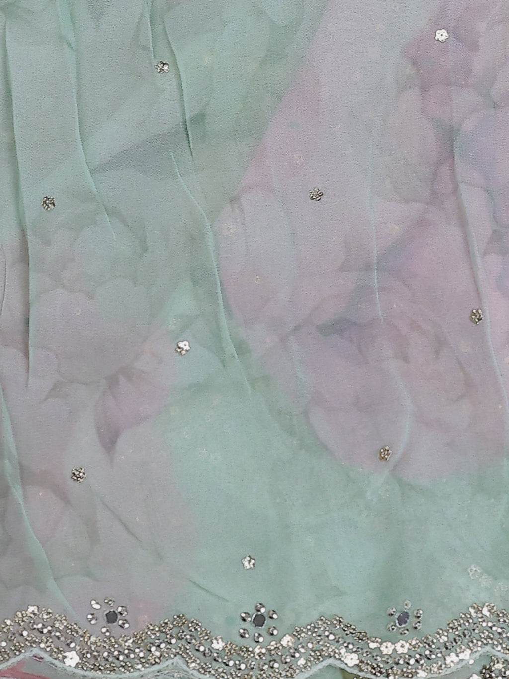 Teal Blue-Peach Shade Georgette Sequin Embroidered Saree