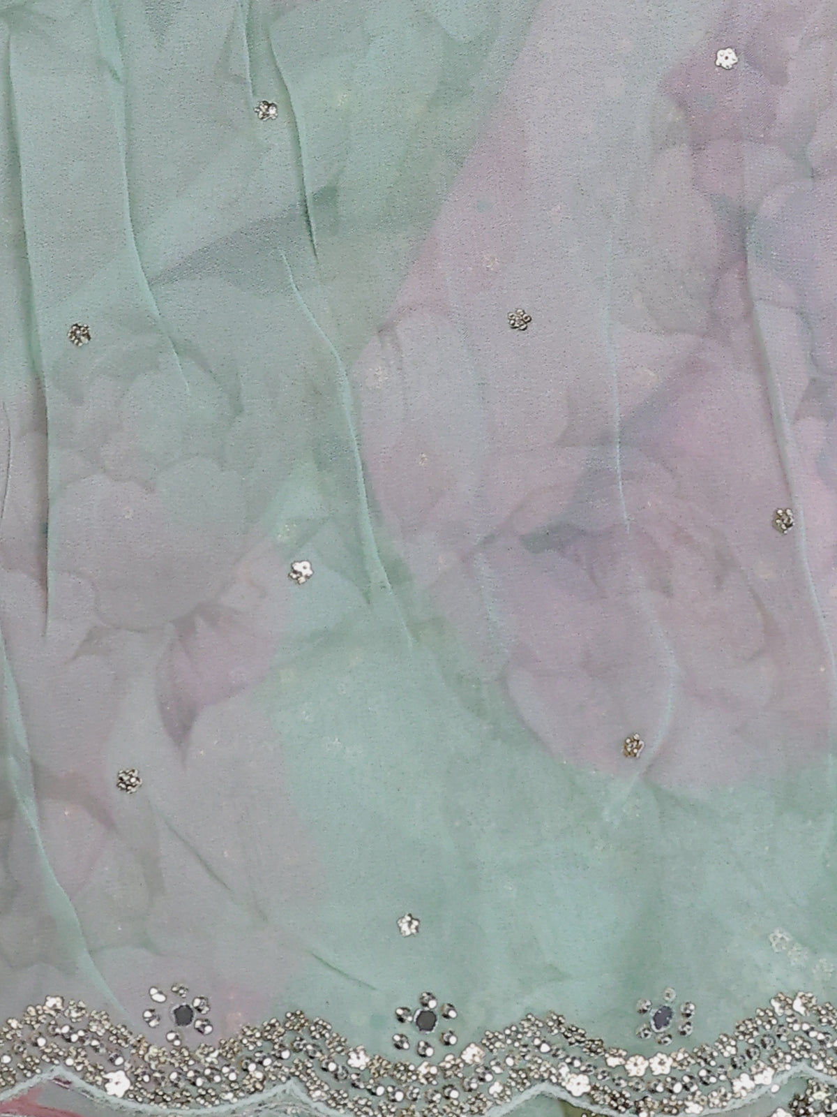 Teal Blue-Peach Shade Georgette Sequin Embroidered Saree