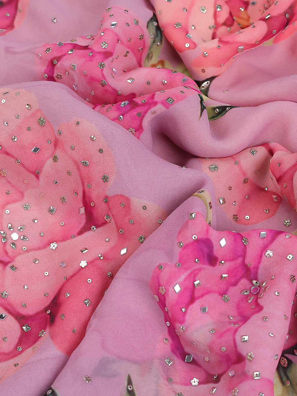 Lavender- Sandal Georgette Sequin Embroidered Saree