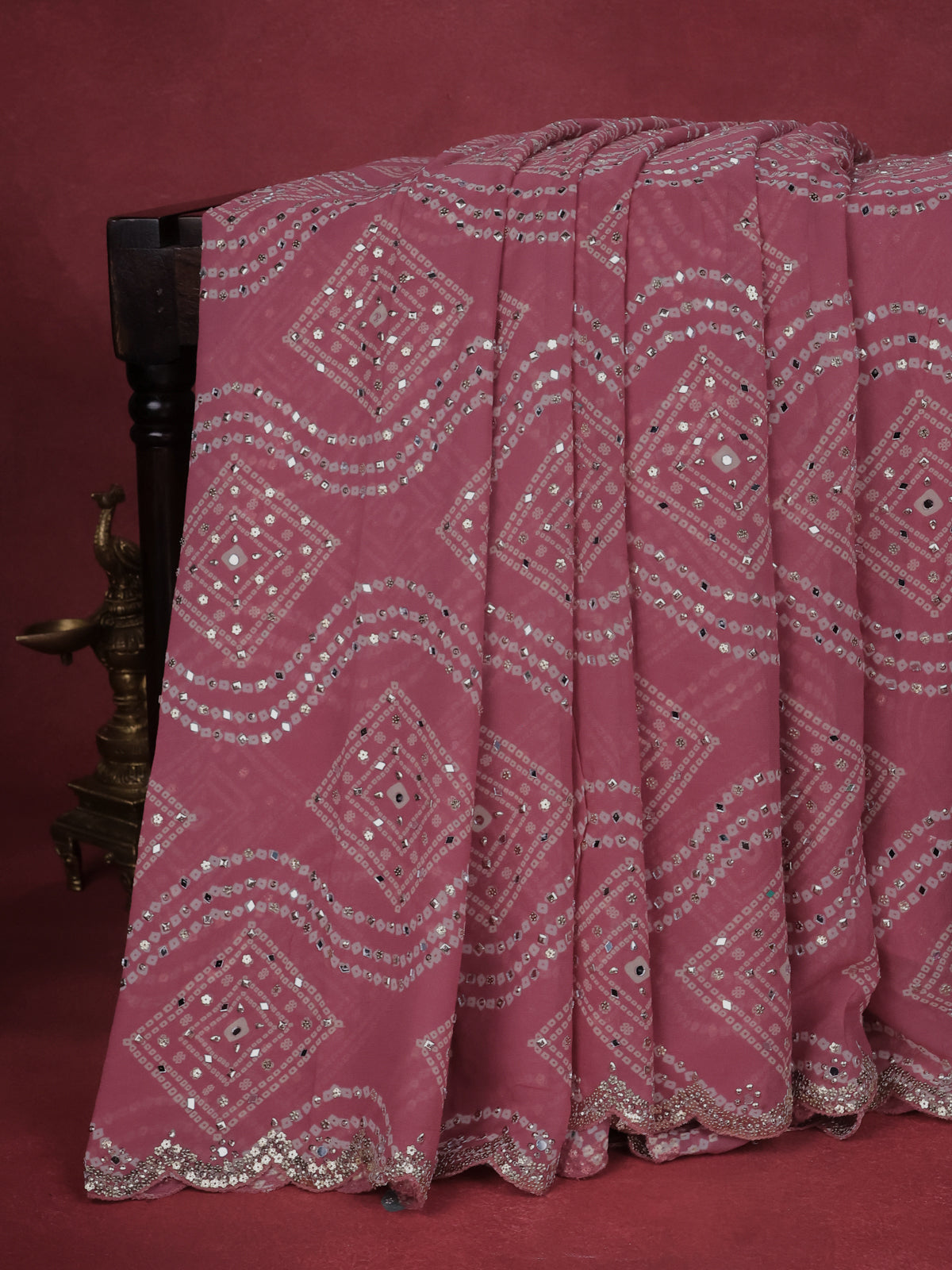 Muave Pink Georgette Sequin Embroidered Saree