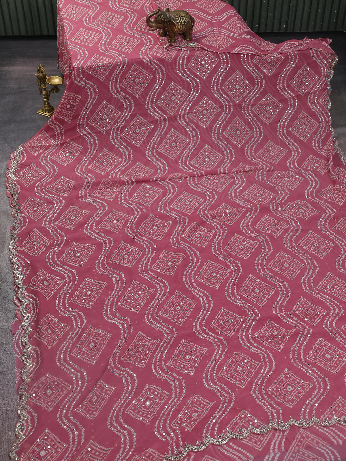 Muave Pink Georgette Sequin Embroidered Saree